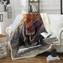 Load image into Gallery viewer, Bedding Outlet Dinosaur Fluffy Blanket Jurassic Soft Blanket Boys 3D Animal Sherpa Blanket Tyrannosaurus Bedding Cobertor 004