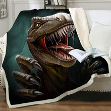 Load image into Gallery viewer, Bedding Outlet Dinosaur Fluffy Blanket Jurassic Soft Blanket Boys 3D Animal Sherpa Blanket Tyrannosaurus Bedding Cobertor 004